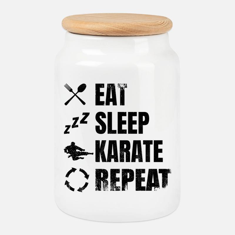 Karateka Routine - Cookie Jar with Wooden Lid - white