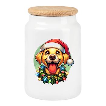 Labrador Merry Christmas - Warm Gift - Cookie Jar with Wooden Lid - white - Front