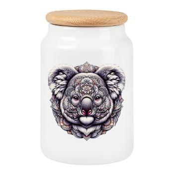 Koala mit Mandalas dekoriert - Keksdose mit Holzdeckel - Weiß - Vorne