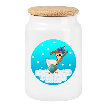 WINTER CHICKEN COOP CHICKENS SNOWFALL - Cookie Jar with Wooden Lid - white - Front