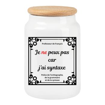 Je ne peux pas car j ai syntaxe prof de français - Boîte à biscuits avec couvercle en bois - blanc - Devant