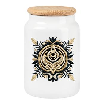 Luxus Minimalistisches Abstraktes Stickerei-Design - Keksdose mit Holzdeckel - Weiß - Vorne