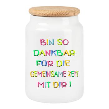 DANKBARKEIT SPRÜCHE - BEZIEHUNG ZEIT - Keksdose mit Holzdeckel - Weiß - Vorne