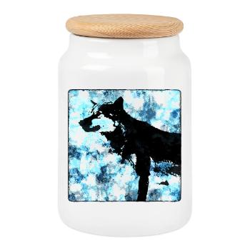 Silhouette de loup Aquarelles - Boîte à biscuits avec couvercle en bois - blanc - Devant
