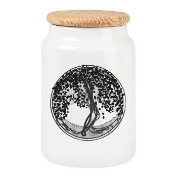 Silhouette du cercle sombre des arbres - Boîte à biscuits avec couvercle en bois - blanc - Devant