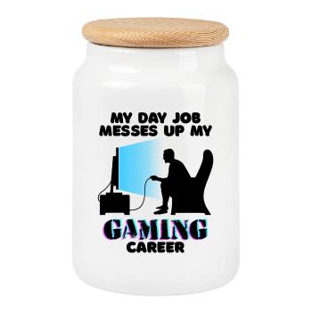 Karriere Gamer Statement Workaholic Arbeit Job - Keksdose mit Holzdeckel - Weiß - Vorne