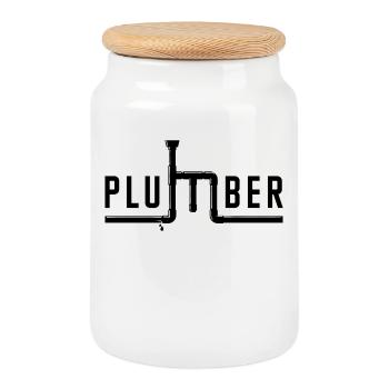 Job Plumber Work Worker Make Money Saying - Cookie Jar with Wooden Lid - white - Front