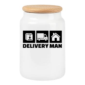 Job Saying Make Money Delivery Worker - Cookie Jar with Wooden Lid - white - Front