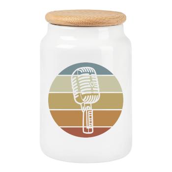 Retro Microphone - Cookie Jar with Wooden Lid - white - Front