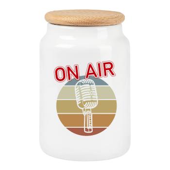 Microphone on air - Cookie Jar with Wooden Lid - white - Front
