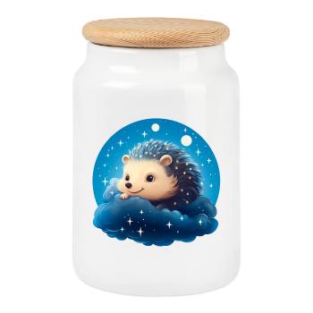 Hérisson mignon la nuit - Boîte à biscuits avec couvercle en bois - blanc - Devant
