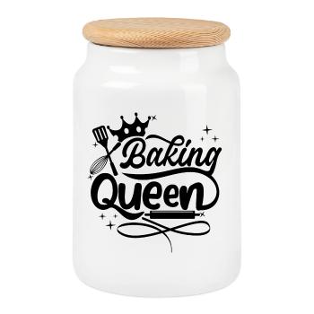 Baking Queen - Cookie Jar with Wooden Lid - white - Front