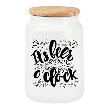 It's beer o'clock - Keksdose mit Holzdeckel - Weiß - Vorne