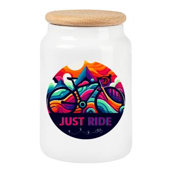 Just Ride - Easy Cycling - Cookie Jar with Wooden Lid - white - Front