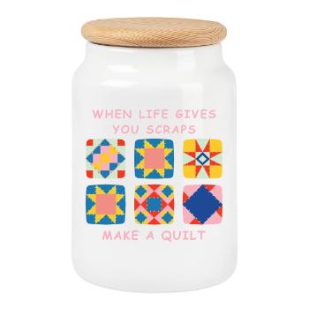 Quand la vie vous donne des restes, faites une courtepointe - Boîte à biscuits avec couvercle en bois - blanc - Devant