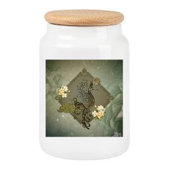 Unique Fantasy Birds - Cookie Jar with Wooden Lid - white - Front