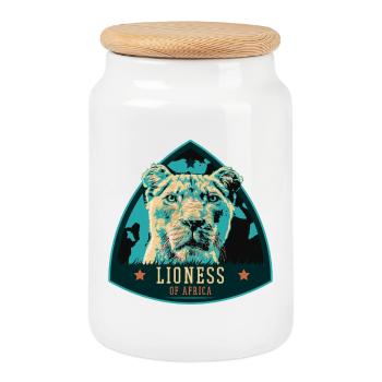 Portrait de lionne – Illustration puissante - Boîte à biscuits avec couvercle en bois - blanc - Devant