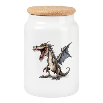 Lachender Drache Lustig Fantasy RPG Shirt - Keksdose mit Holzdeckel - Weiß - Vorne