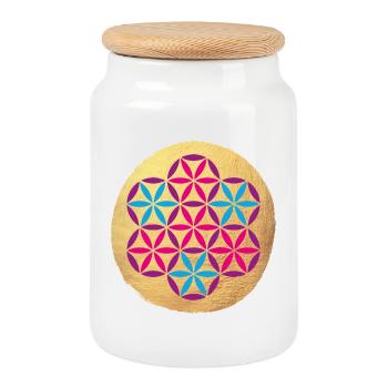 Yoga Colorful Gold Circle Meditation om Namaste - Cookie Jar with Wooden Lid - white - Front