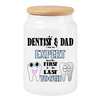 Dentist Dad Dentist Dad Gift - Cookie Jar with Wooden Lid - white - Front