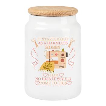 It Started Out As A Harmless Hobby Quilting - Cookie Jar with Wooden Lid - white - Front
