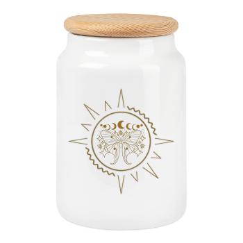 Elegant butterflies in golden filigree. - Cookie Jar with Wooden Lid - white - Front