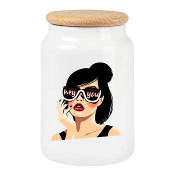 Sunglasses Style“Hey You” Illustration - Boîte à biscuits avec couvercle en bois - blanc - Devant