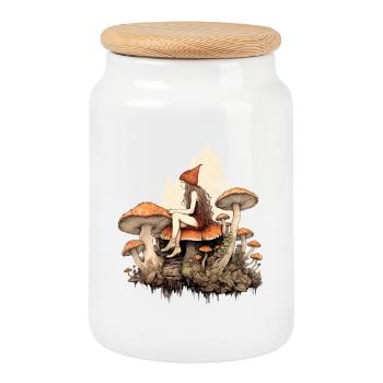 Mignonne chemise fantastique Champignons Fée de la Forêt - Boîte à biscuits avec couvercle en bois - blanc - Devant
