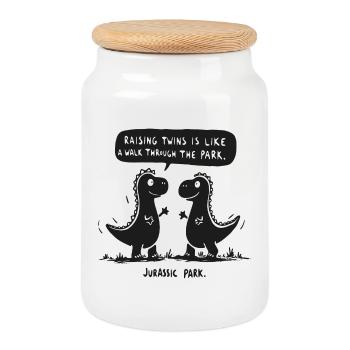 Raising Twins – Funny Saying Twin Parents - Cookie Jar with Wooden Lid - white - Front