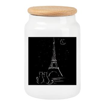 Deux chats amoureux à Paris - Poster - Boîte à biscuits avec couvercle en bois - blanc - Devant