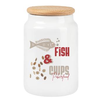 Poker - POKER FISH AND CHIPS Poker Essen - Poker spielen - Keksdose mit Holzdeckel - Weiß - Vorne