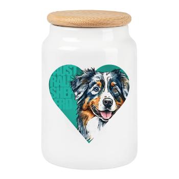 Australian Shepherd Portrait - Keksdose mit Holzdeckel - Weiß - Vorne