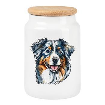 Australian Shepherd Portrait - Keksdose mit Holzdeckel - Weiß - Vorne