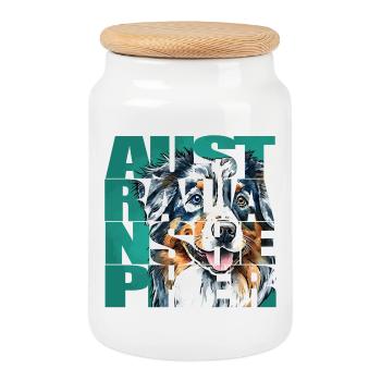 Australian Shepherd Portrait - Keksdose mit Holzdeckel - Weiß - Vorne