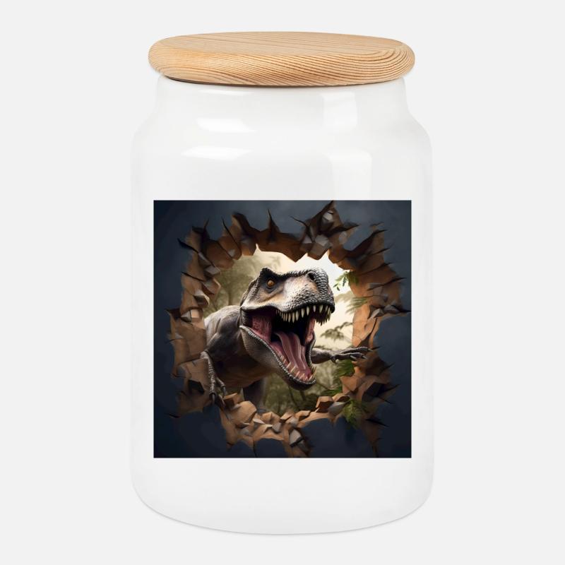 T-Rex - Keksdose mit Holzdeckel - Weiß