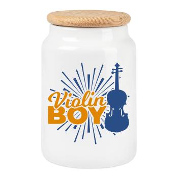 Violons Garçon - Boîte à biscuits avec couvercle en bois - blanc - Devant