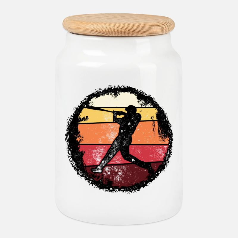 Silhouette de coucher de soleil de baseball - Boîte à biscuits avec couvercle en bois - blanc