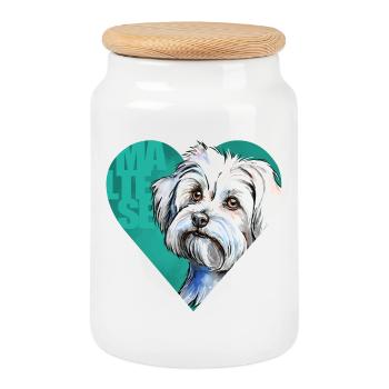 Portrait de bichon maltais - Boîte à biscuits avec couvercle en bois - blanc - Devant