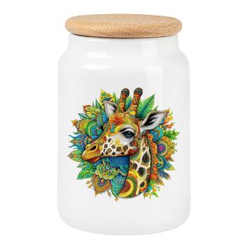 Giraffe mit Mandalas verziert - Keksdose mit Holzdeckel - Weiß - Vorne