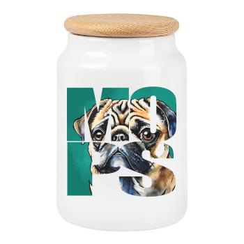 Mops Portrait - Keksdose mit Holzdeckel - Weiß - Vorne