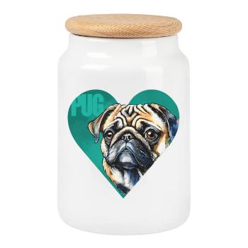 Pug Portrait - Cookie Jar with Wooden Lid - white - Front