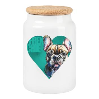Portrait de bouledogue français - Boîte à biscuits avec couvercle en bois - blanc - Devant