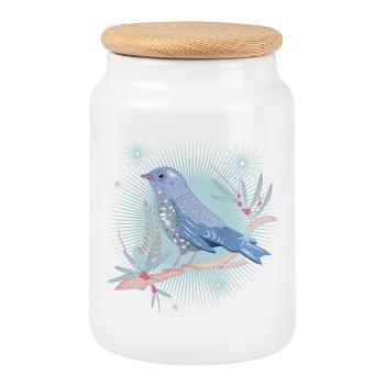 bläulicher Vogel mit Misteln im Winter Stimmung - Keksdose mit Holzdeckel - Weiß - Vorne
