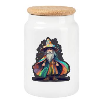 Farbenfroher Kleiner Magier Zaubern Fantasy Shirt - Keksdose mit Holzdeckel - Weiß - Vorne