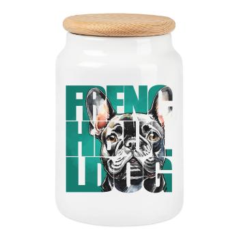 Portrait de bouledogue français - Boîte à biscuits avec couvercle en bois - blanc - Devant