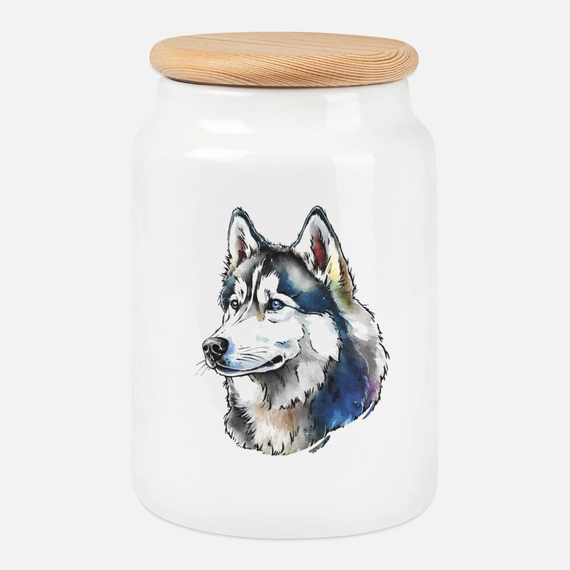 Sibirischer Husky Portrait - Keksdose mit Holzdeckel - Weiß