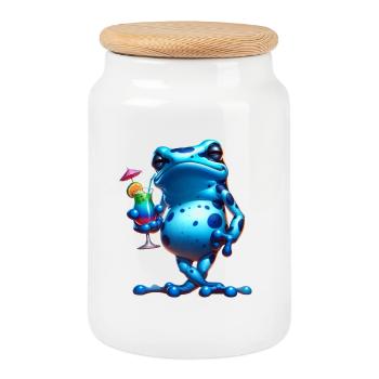 Pfeilgiftfrosch Frosch Design - Keksdose mit Holzdeckel - Weiß - Vorne