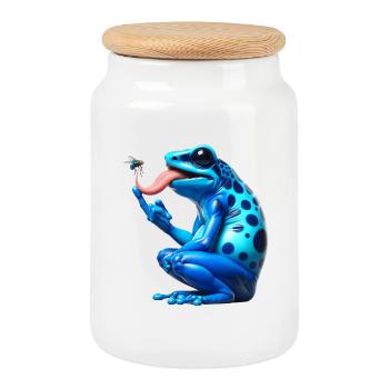 Pfeilgiftfrosch Frosch - Keksdose mit Holzdeckel - Weiß - Vorne