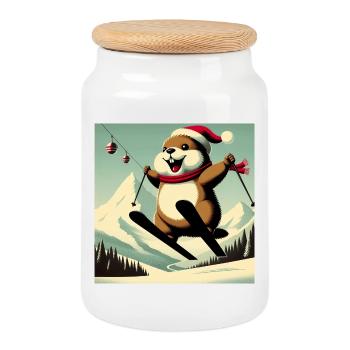 Marmot Ski Vintage Poster - Cookie Jar with Wooden Lid - white - Front