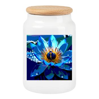 Der Blaue Lotus - Keksdose mit Holzdeckel - Weiß - Vorne